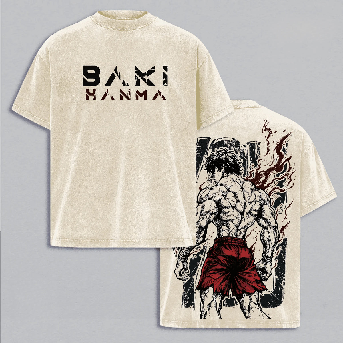 Baki Anime T-shirt Manga Printed Tshirt Men‘s Clothing Vintage Washed Oversized T Shirt Short Sleeve 100% Cotton Tees Tops - 