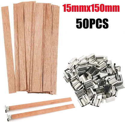 Handmade Soy Wax Candle Wooden Wick DIY Aromatherapy Candle Single Direction Wick Paraffin Wax Candle Crafting Guide - L-50PC