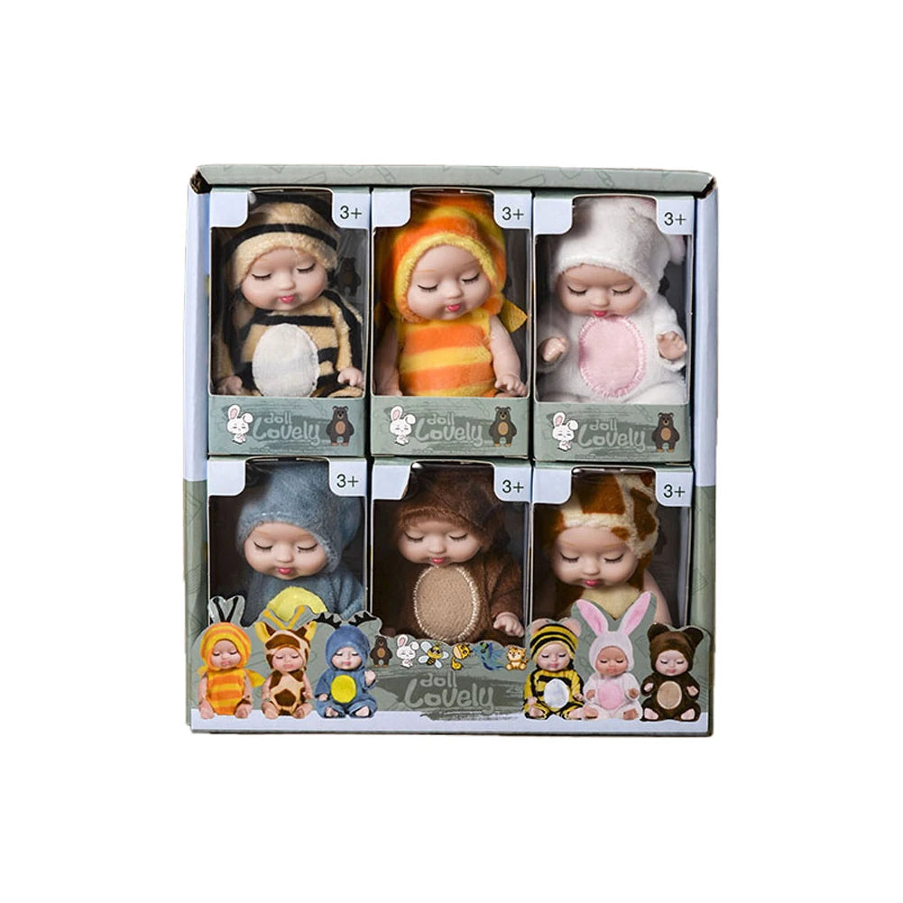 6Pcs Reborn Doll Kit Toy Simulation Princess Dolls Toy Mini Cute Sleeping Baby with Clothes Accessories Birthday Gift for Kid