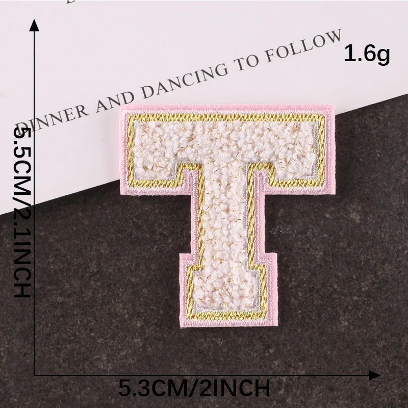 Pink Letters Towel Embroidered Iron On Sew On Patch Applique Diy Name Badges Alphabet Patches For Clothing Bag Accessories - 