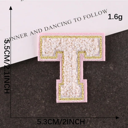 Pink Letters Towel Embroidered Iron On Sew On Patch Applique Diy Name Badges Alphabet Patches For Clothing Bag Accessories - 