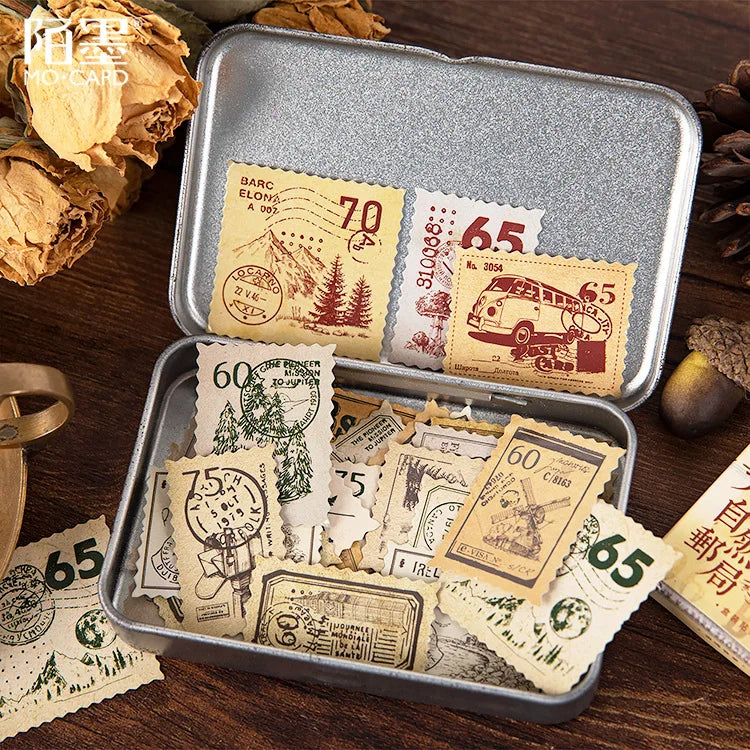 45 Pcs Vintage Plants Stamp Mini Paper Stickers for DIY Diary Scrapbooking Kawaii Stationery Seal Sticker Decoration