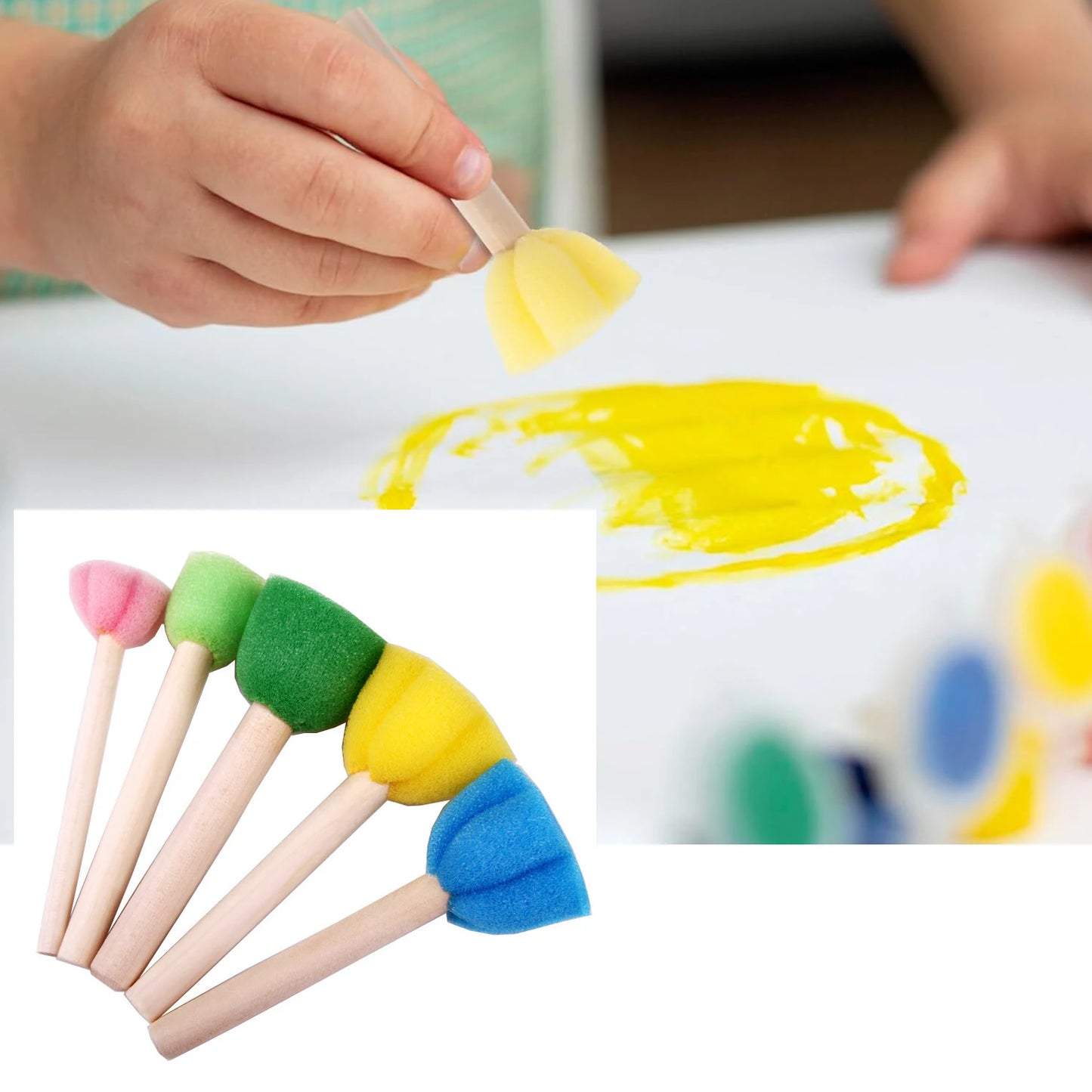 Foam Sponge Brush with Wooden Handle Round Flower Multi Size Painting Tools for Kids Children DIY Acrylic Watercolor Varnishe