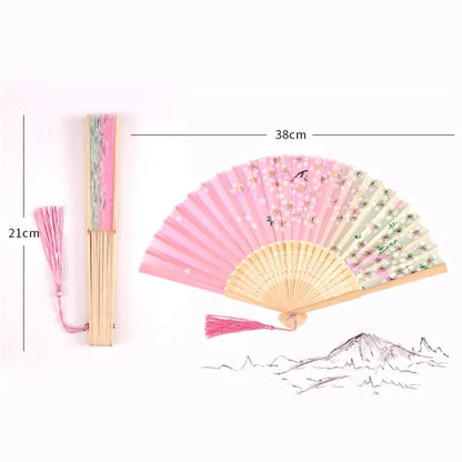 Vintage Silk Folding Hand Fan Chinese Japanese Bamboo Fans Craft Gifts Women Dance Performance Props Home Decoration Ornament