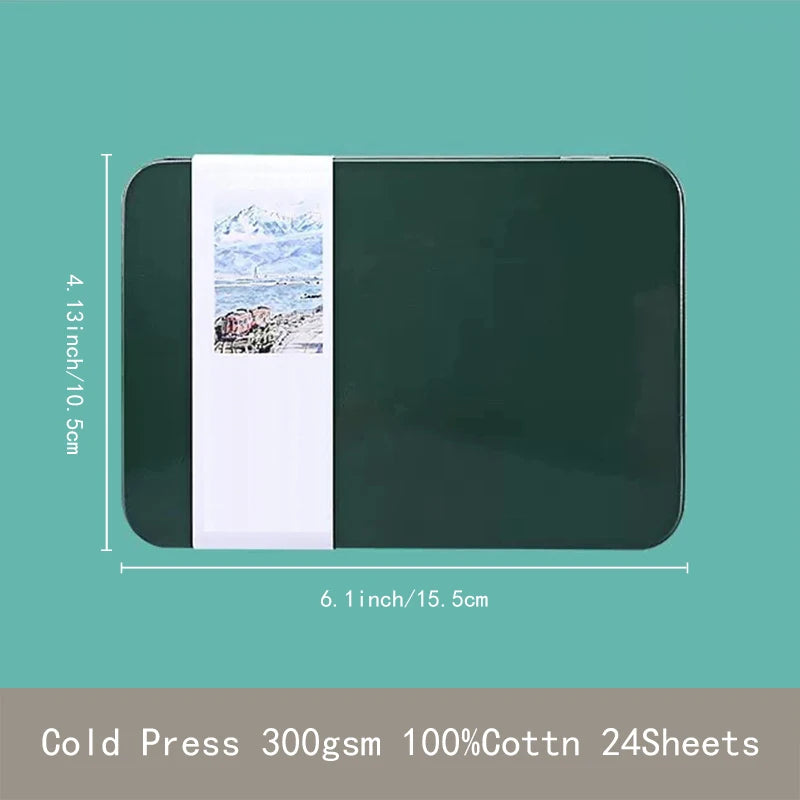 Potentate Watercolor Book Artist-grade Cotton A6 Rough-grained Watercolor Paper 300g Postcard Tin Box Travel Sketch Art Suppl