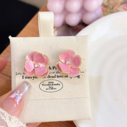 New Fashion Sweet Design Spring/Summer Blue Pink Enamel Flower Light Luxury High End Earrings Party Gifts for Women Jewelry