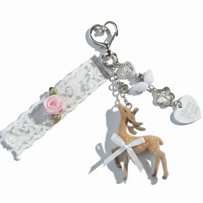 Cute Portable Deer Keychain 11.5cm Length Korean Style Phone Charms Handmade DIY Bead Case - a1