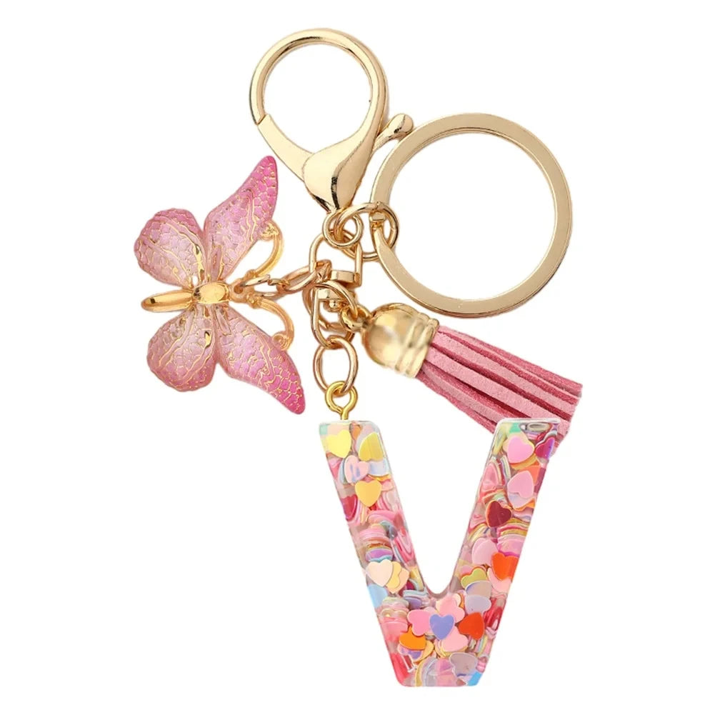 Fashion DIY A-Z Letters keychain Metal Holder Pendent Key Chain Women Car Key Ring Simple Letter Name Key Party Gift Jewelry 