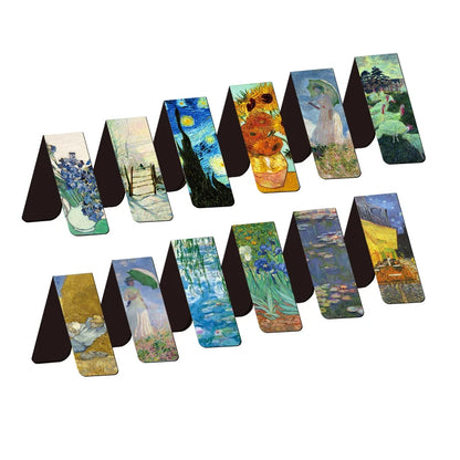 12pcs Artistic Magnetic Bookmarks Featuring World Famous Paintings by Van Gogh & Monet - Ideal for School, Office, And Art Lo