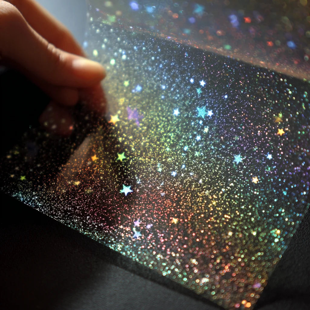 50pcs Holographic Sticker Paper 2.9 X 4.1 Inch Clear Vinyl Self-Adhesive Waterproof Transparent Cold Laminating Film for Craf