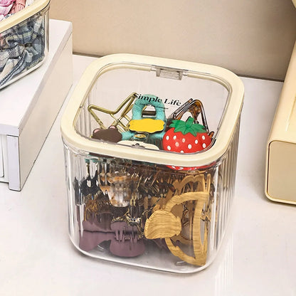 1pc Hair Accessory Storage Box, Desktop Press On Jewelry Box, with Lid, Girls' Rubber Band Headband Hair Clip Organizing Box