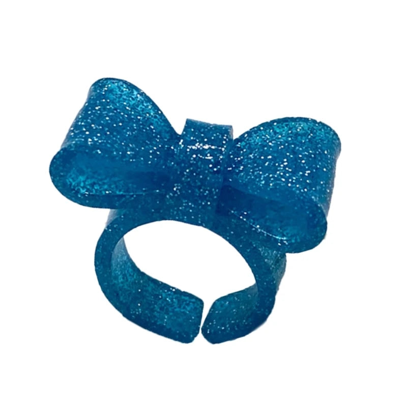 Resin Rings Dumpy Acrylic Rings Bowknot Rings Aesthetic Trendy Colorful Open Rings Statement Jewelry Bow Rings for Women - gl