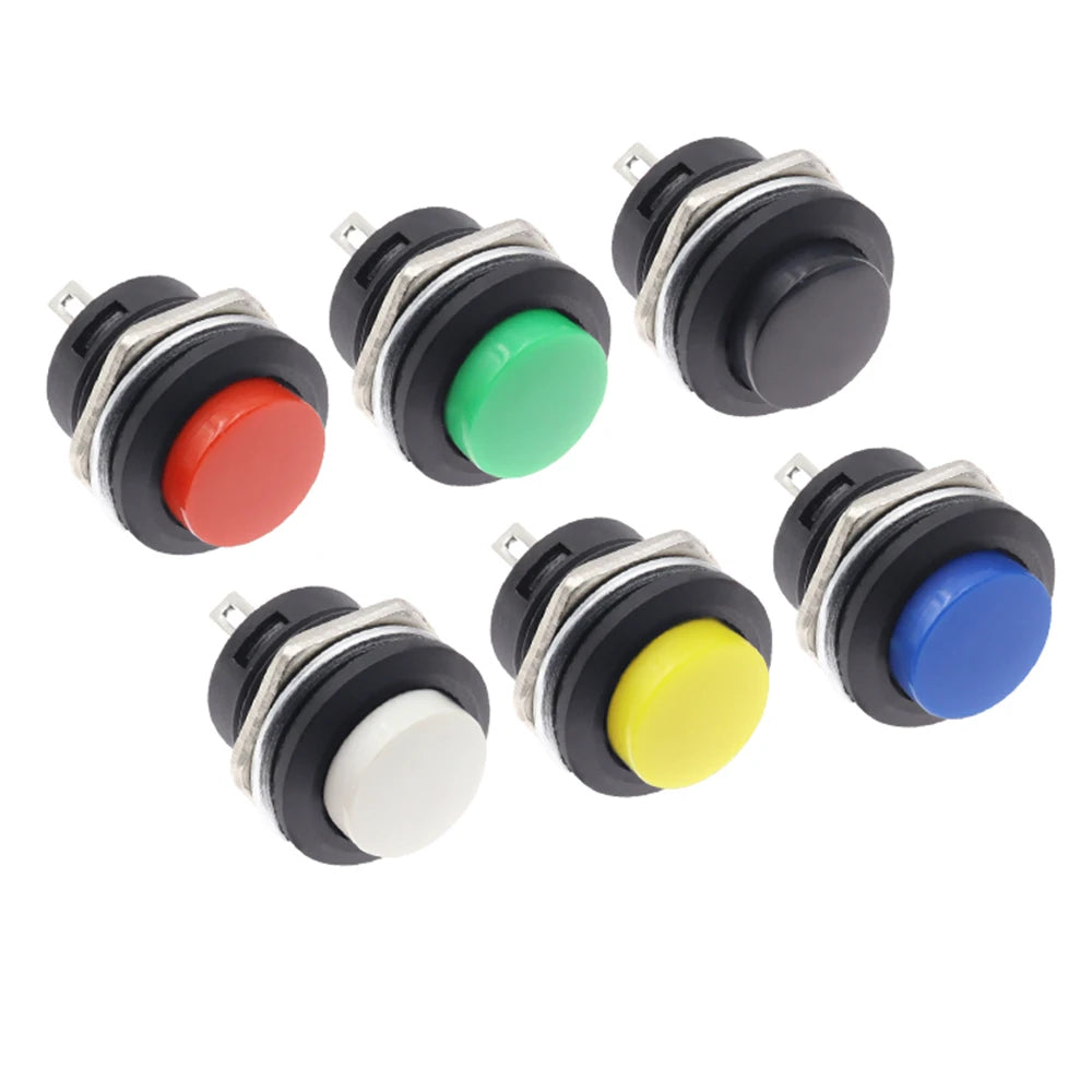 6Pcs R13-507 Momentary Push Button 2 Pin Self-Resetting Mini No Lock Round SPST 1NO Switch 3A 250V AC/6A 125V AC Button Assor