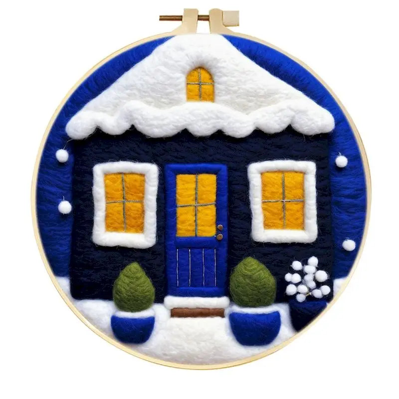 PhotoCustom Diy Felting Kit Wool Felting Painting With Complete Kit House Landscape Wool Needle Felt Picture Kit Felt Craft N
