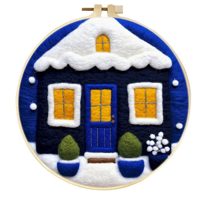 PhotoCustom Diy Felting Kit Wool Felting Painting With Complete Kit House Landscape Wool Needle Felt Picture Kit Felt Craft N