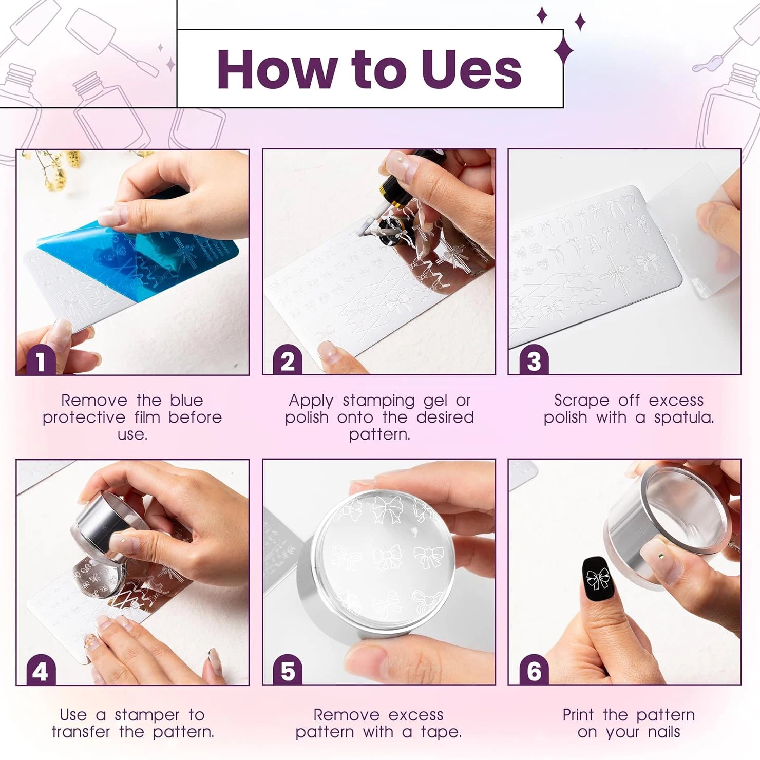 Bowknot Patterns Nail Stamping Plates 14.5*9.5cm Template Stencils Nail Art Stamper Kawaii Bow Image Plate Manicure Tools
