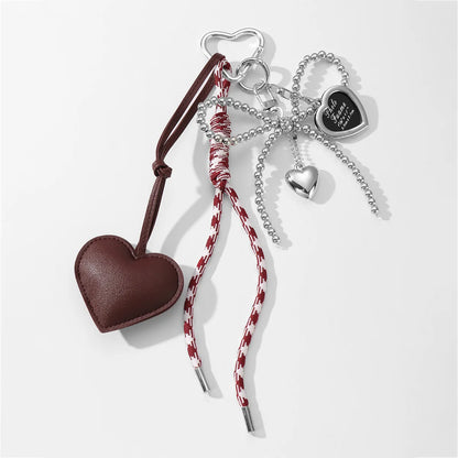 Luxury Charm Tassel Love Heart Pendant Handmade Creative Bowknot Keychain Cute Glossy Pendant Keychain Bag Accessories