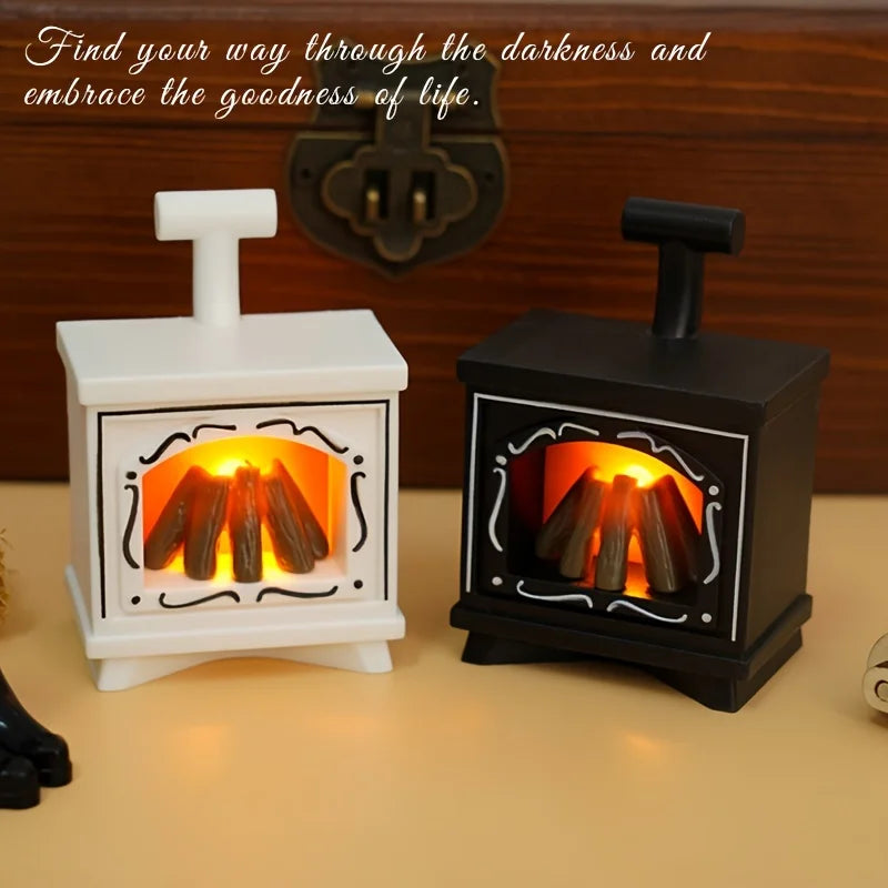 Dollhouse Miniature Fireplace Glowing Stove Model House Furniture Kitchen Living Scene Christmas Decor Toy