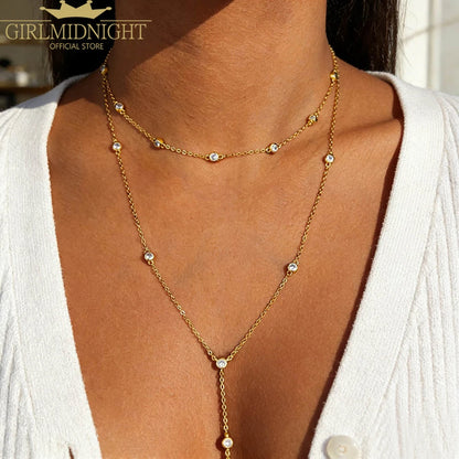 2026 New Fashion Lariat Layering Necklace for Women Double Laryered Long Chain Drop Pendant Choker Necklaces Fashion Gifts
