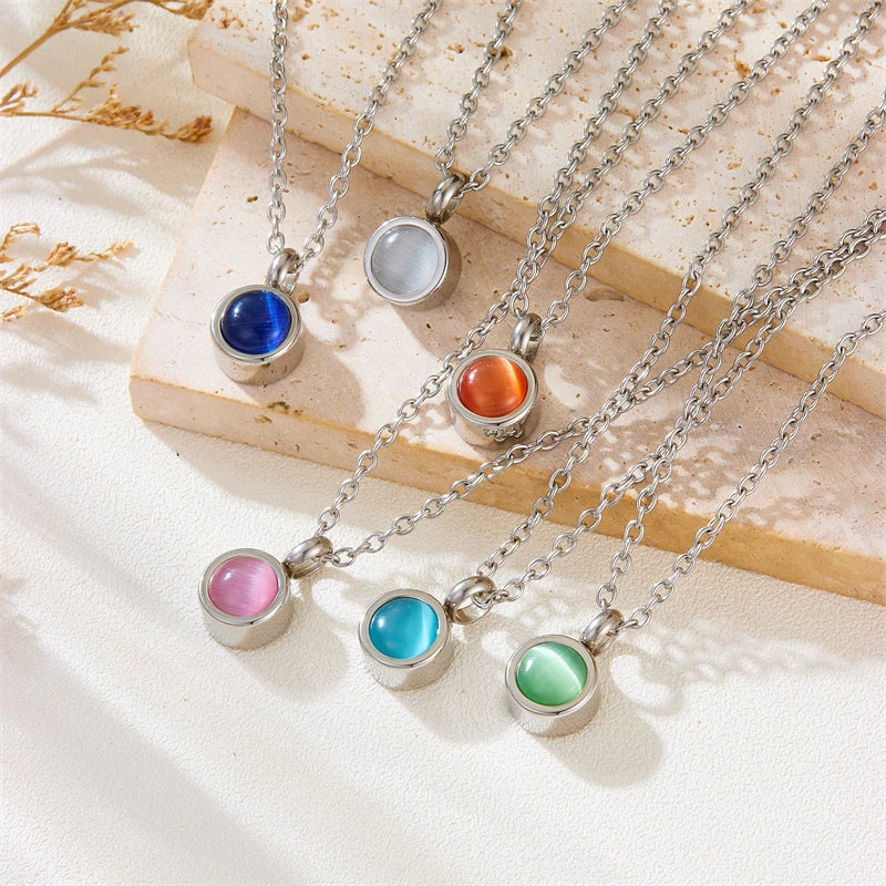 Stainless Steel Birthstone Pendant Necklace - Cremation Ashes Jewelry with Colorful Gemstones, Keepsake Memorial for Human As