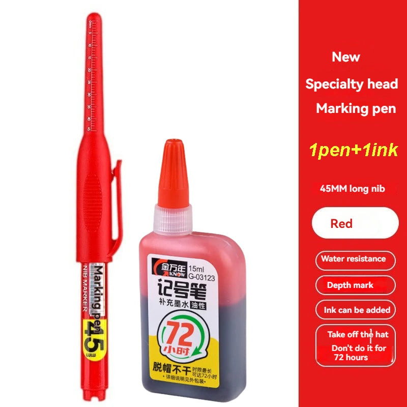 45mm Waterproof Deep Hole Marker Pens Long Nib Head Carpenter Pen White/Black/Blue Ink for Multi-Purpose Woodworking Hand Too