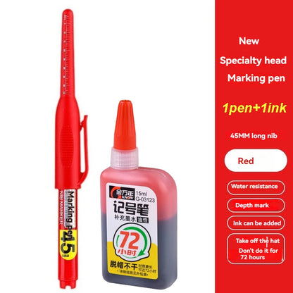 45mm Waterproof Deep Hole Marker Pens Long Nib Head Carpenter Pen White/Black/Blue Ink for Multi-Purpose Woodworking Hand Too