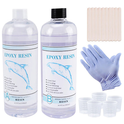 1:1 Clear Epoxy Resin Crystal Clear Art Resin Epoxy 2 Part Epoxy Casting Resin Kit with Measuring Cups, Stick, Silicone Glove