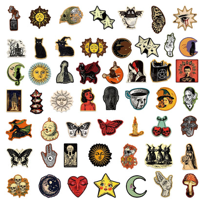 50-Pack Vintage Gothic Aesthetic Graffiti Stickers for Tablet Guitar Notebook Luggage Student Stationery DIY Waterproof Decal