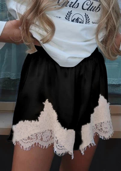 Cute Women Satin Silk Lace Trim Shorts Silky Low Rise Boxer Shorts Y2k Teen Girls Y2K Coquette Lounge Slip Bottoms - E / L