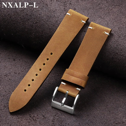 Vintage Oil Wax Leather Watch Band 18mm 20mm 21mm 22mm Handmade Stitching Cowhide Strap for Omega for Seiko Smartwatch Wristb
