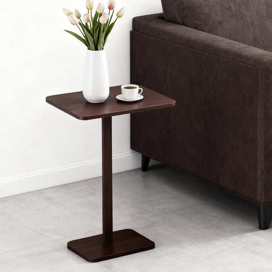 Minimalist C-Shaped End Table，Lightweight Sofa Bed Tray，Rustic Brown for Small Living Room TV Snack