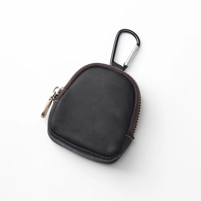 WERLLANDS PU Leather Carabiner Multi-Color Retro Mini Coin Purse Keychain Wallet - black