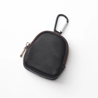 WERLLANDS PU Leather Carabiner Multi-Color Retro Mini Coin Purse Keychain Wallet - black