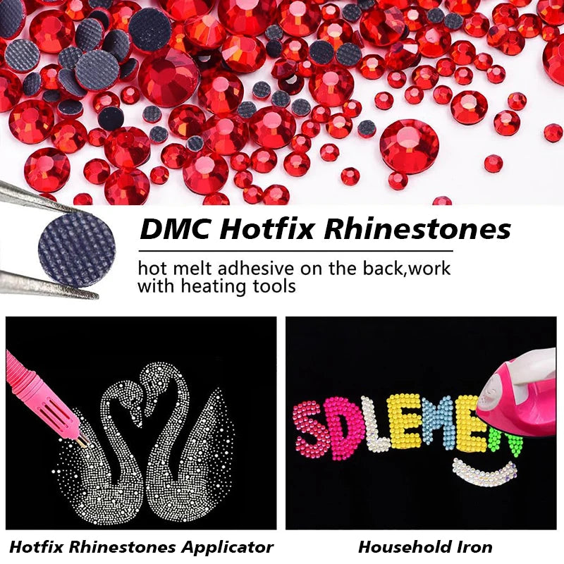Bobohoo DMC SS6-SS30 Crystal Stones HotFix Rhinestone Glitter Crystal Strass Iron On Rhinestones For Garment Clothing Dress