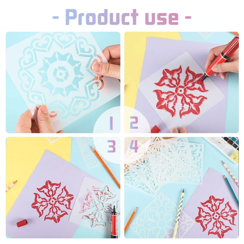 16Pcs/Set Mandala Stencils,15cm Mandala Dot Painting Stencils for DIY Home Decoration Drawing Scrapbook Embossing Album Templ