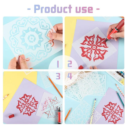 16Pcs/Set Mandala Stencils,15cm Mandala Dot Painting Stencils for DIY Home Decoration Drawing Scrapbook Embossing Album Templ