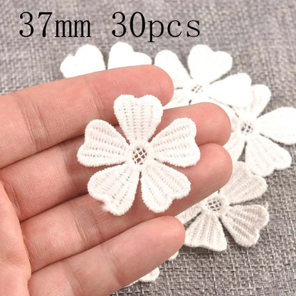 Flower White Lace Applique Mesh Trim For Sew On Guipure Fabric Wedding Supplies Home Decoration - 37mm 30pcs