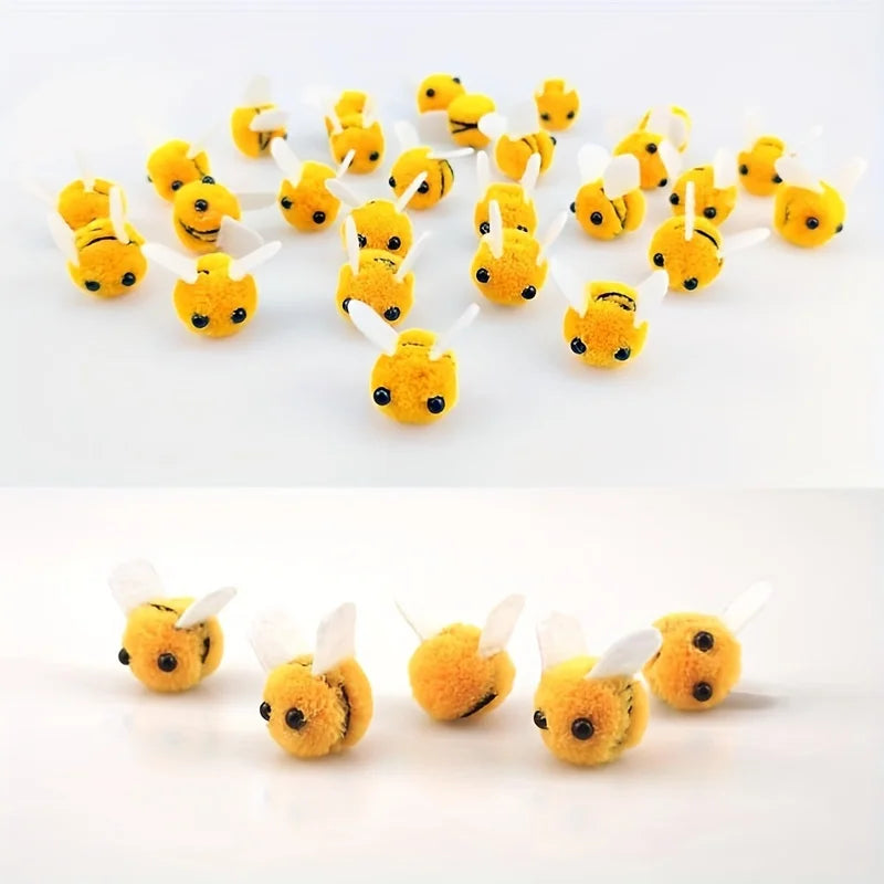 20pcs Cute Mini Bee Pom Pom Decorations for Crafts, Party Favors, Flower Arrangements & DIY Projects