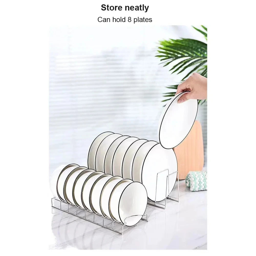 Stainless Steel Dish Draining Rack Multipurpose Silver Plates Storage Rack Space Saving Bowls Plates Drainer Holder Kitchen