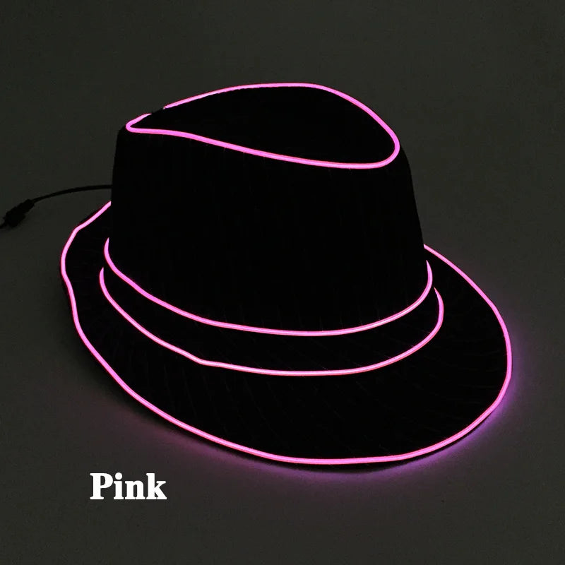 LED Fedora Hat Concert Grand Event Concert NightClub Masquerade Jazz Top Cap Luminous Hat Men Women Led Panama Gangster Hats 