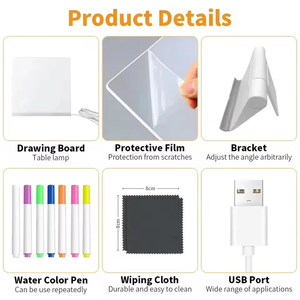 LED Light-Up Acrylic Message Board Erasable USB Drawing Board Birthday Gift Bar Advertising for Creative Activities with Stan