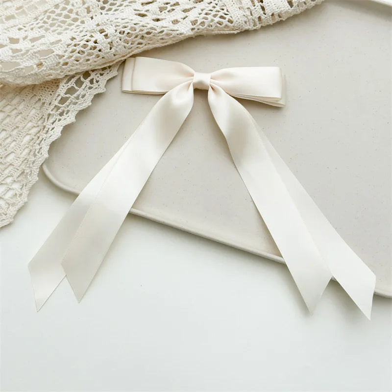Women Elegant Bow Ribbon Hair Clip Fashion Solid Satin Spring Clip Simple Bowknot Hairpins Barrettes Hair Accessories for Gir
