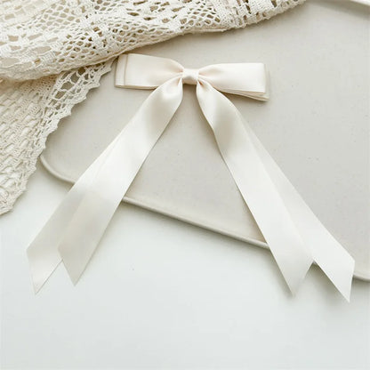 Women Elegant Bow Ribbon Hair Clip Fashion Solid Satin Spring Clip Simple Bowknot Hairpins Barrettes Hair Accessories for Gir