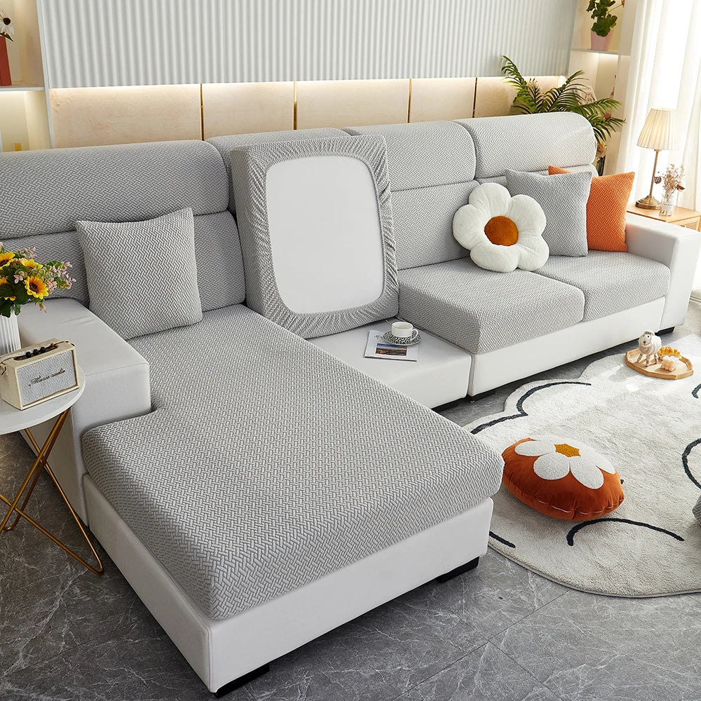 1pc Jacquard Sofa Slipcover Twill Pattern Elastic Sofa Covers Furniture Protector for Bedroom Office Living Room Home Decor -