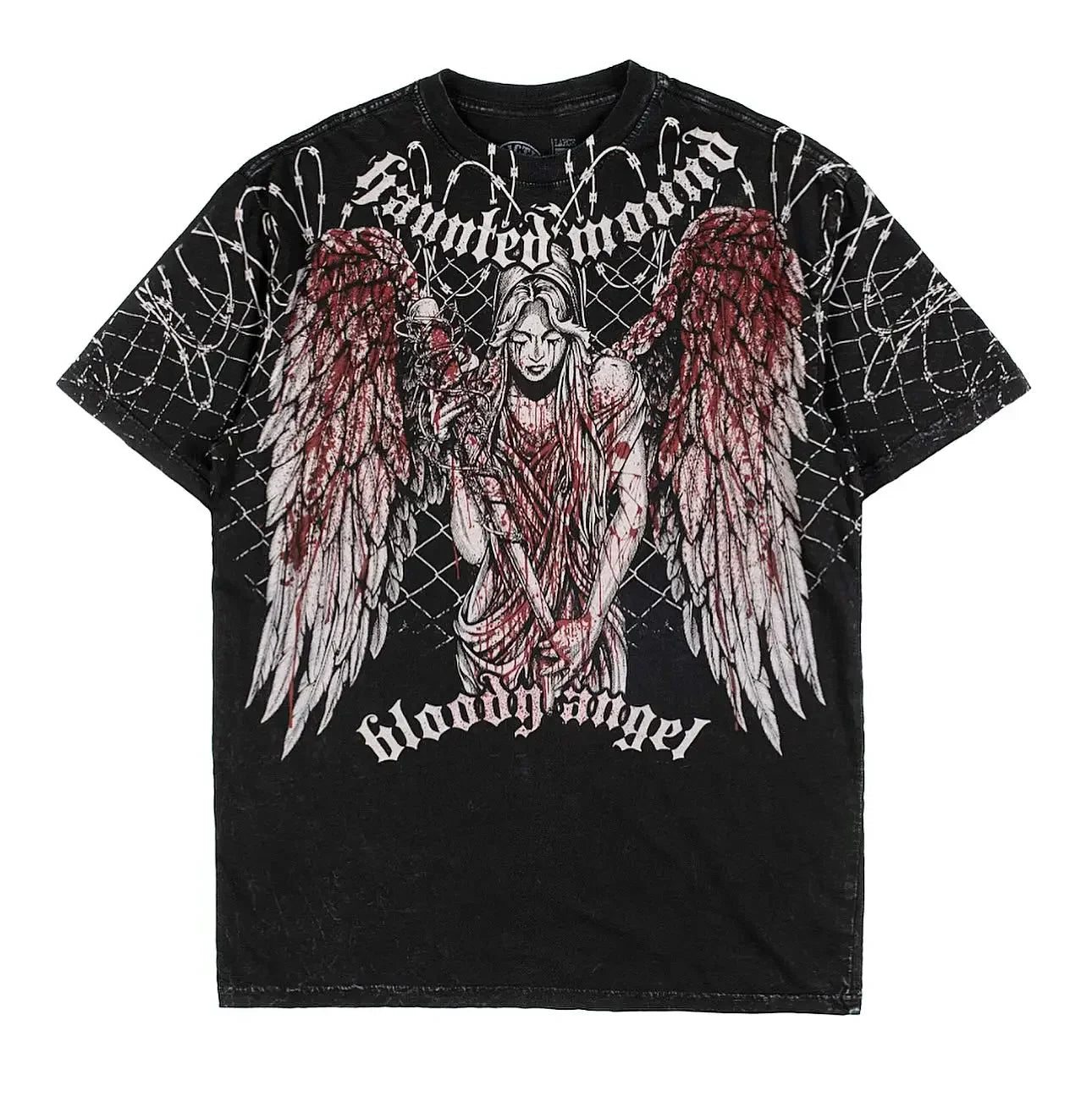 American Goth Haunted Mound Graphic T-shirt Printed Men Women Y2K Grunge Summer Short-sleeved Oversized T-shirt Streetwear To