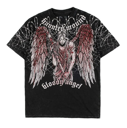 American Goth Haunted Mound Graphic T-shirt Printed Men Women Y2K Grunge Summer Short-sleeved Oversized T-shirt Streetwear To