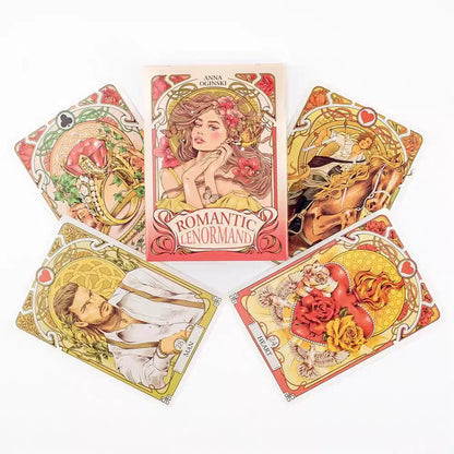 Romantic Lenormand Oracle Cards 10.2*7.2cm English Vision Art Nouveau Floral Motifs 37 Pcs Deck 4*2.8inch For Party, Board Ga