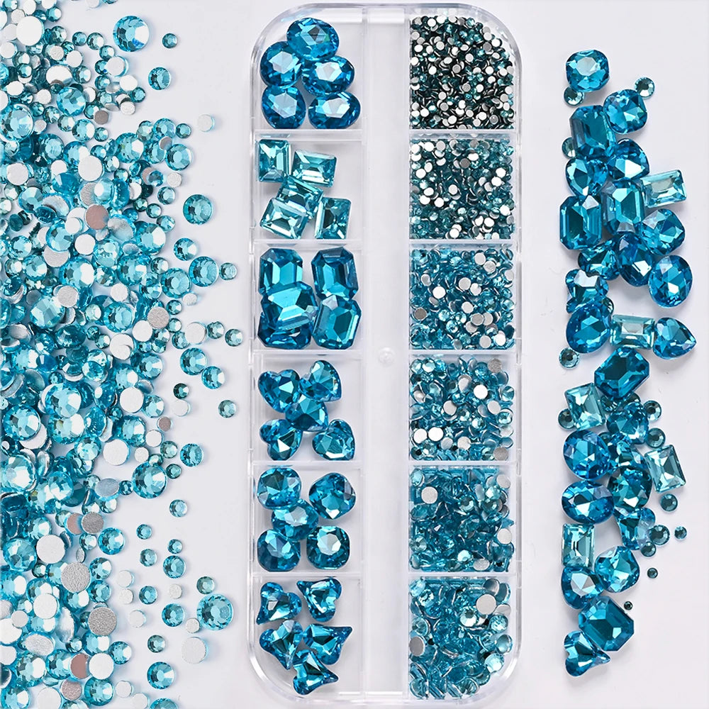 1Box 3D Clear Nail Art Rhinestones 12Shapes Mixed Oval,Butterfly,Heart,Flower,Round Diamond Nail Charms DIY Nail Art Decorati