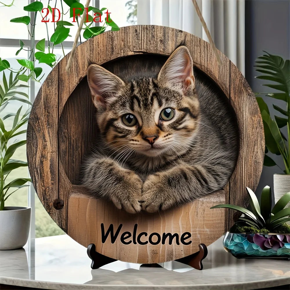 2D Graphic 2D Printed Wall Art - Cat Welcome Signs for Street, Courtyard, Shopping Center, Garage, Cafe, Family, Bar, Club, K