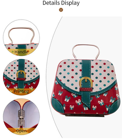 Christmas Decoration 2025 Metal Box Handbag Shape Tin Jar Jewelry Storage Case Kids Gift Can Storage Boxes 2026 Xms Party Dec